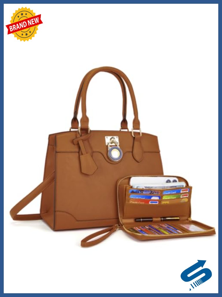 Women's Satchel Handbag Set With Rfid Wallet, 2pcs - Vegan Leather, Shoulder